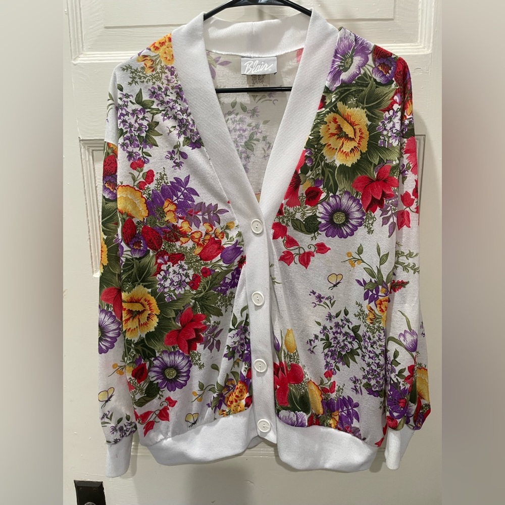Vintage 80’s Blair Multicolor Floral Women's Cardigan, Size XL
